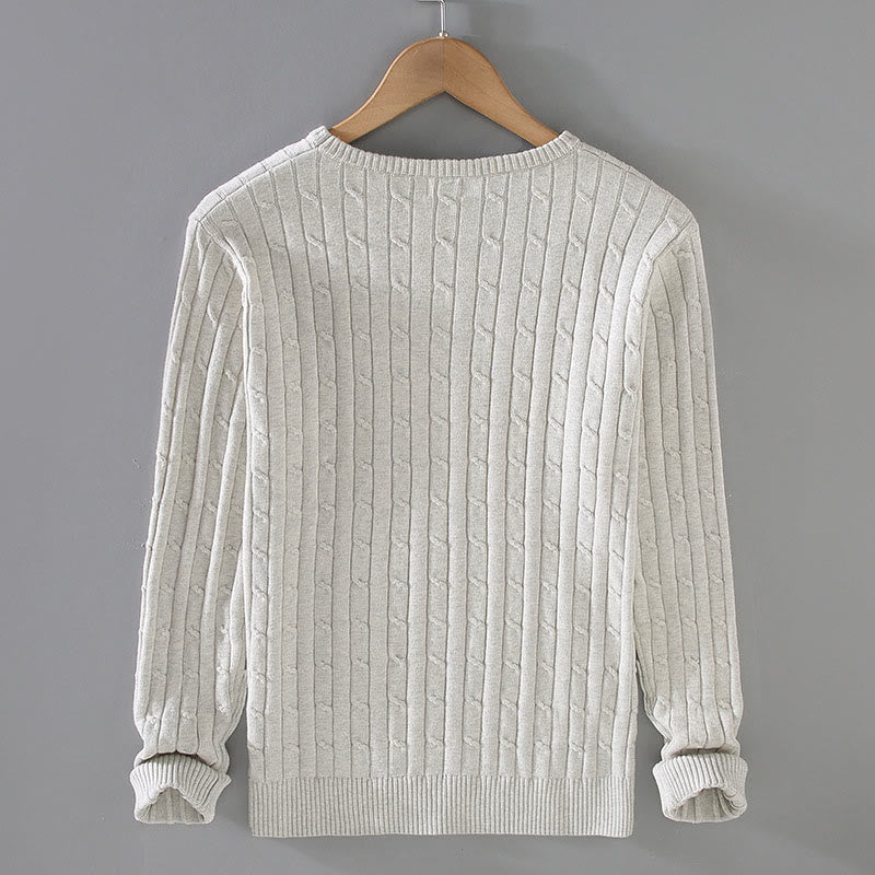 Buddha Stones Zopfmuster-Design Herren-Pullover mit Rundhalsausschnitt und langen Ärmeln aus reiner Baumwolle - image 6