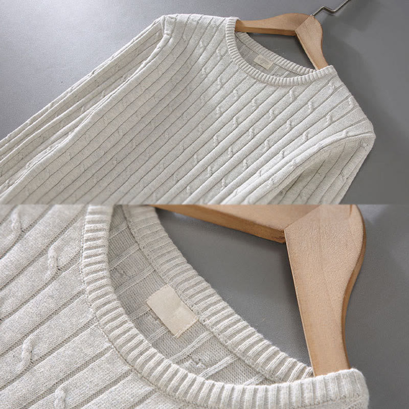 Buddha Stones Zopfmuster-Design Herren-Pullover mit Rundhalsausschnitt und langen Ärmeln aus reiner Baumwolle - image 8