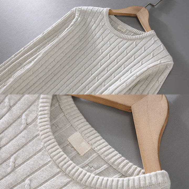 Buddha Stones Zopfmuster-Design Herren-Pullover mit Rundhalsausschnitt und langen Ärmeln aus reiner Baumwolle - image 8