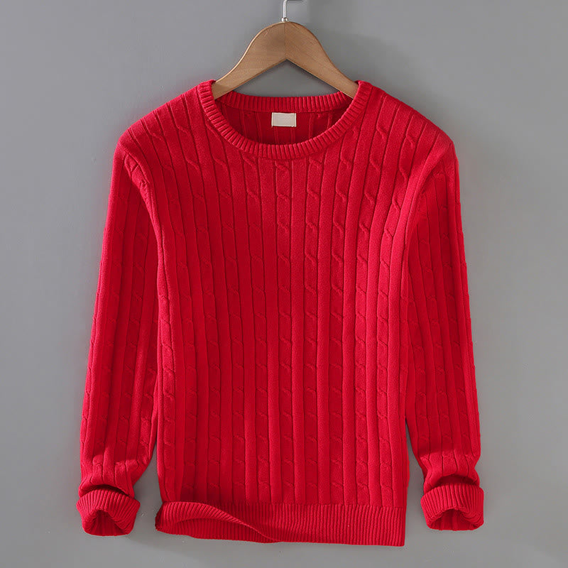 Buddha Stones Zopfmuster-Design Herren-Pullover mit Rundhalsausschnitt und langen Ärmeln aus reiner Baumwolle - Rot - US/ UK/AU42, EU52 (3XL) - image 1