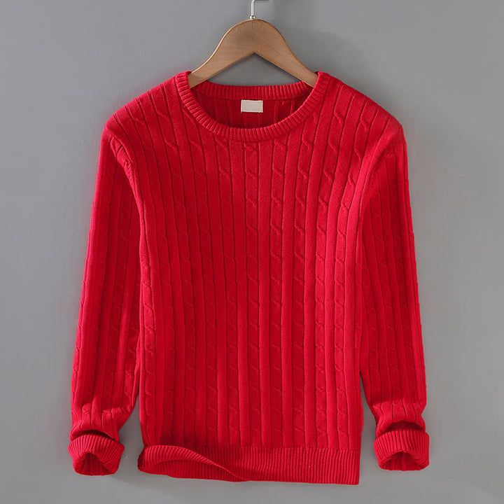 Buddha Stones Zopfmuster-Design Herren-Pullover mit Rundhalsausschnitt und langen Ärmeln aus reiner Baumwolle - Rot - US/ UK/AU42, EU52 (3XL) - image 1