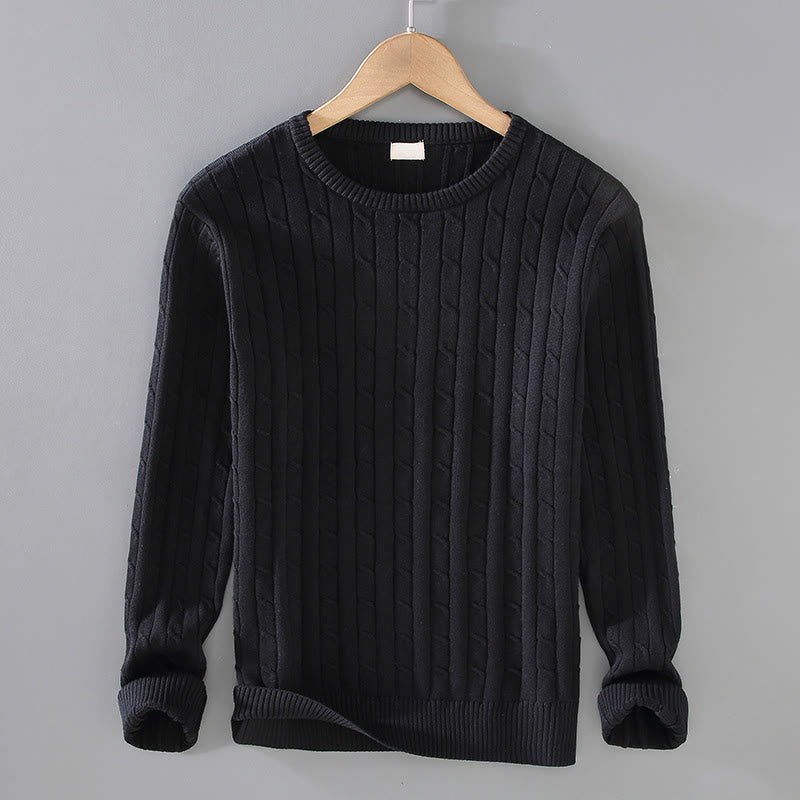 Buddha Stones Zopfmuster-Design Herren-Pullover mit Rundhalsausschnitt und langen Ärmeln aus reiner Baumwolle - Schwarz - US/ UK/AU42, EU52 (3XL) - image 0