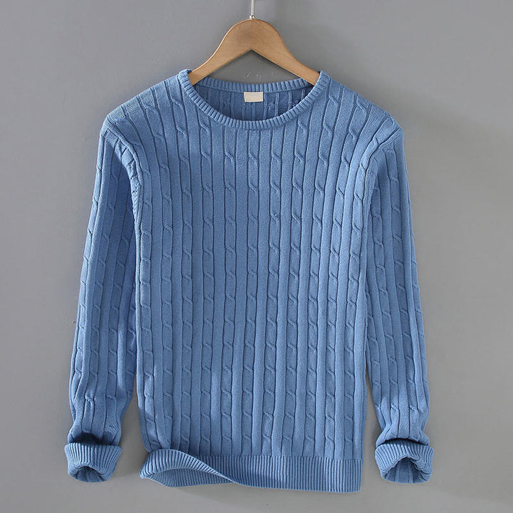 Buddha Stones Zopfmuster-Design Herren-Pullover mit Rundhalsausschnitt und langen Ärmeln aus reiner Baumwolle - Kornblumenblau - US/ UK/AU42, EU52 (3XL) - image 4