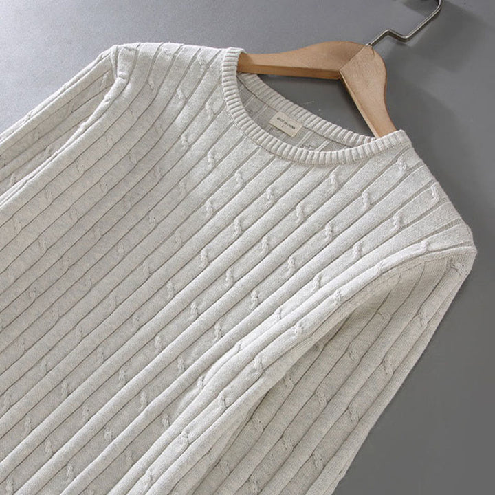 Buddha Stones Zopfmuster-Design Herren-Pullover mit Rundhalsausschnitt und langen Ärmeln aus reiner Baumwolle - image 7