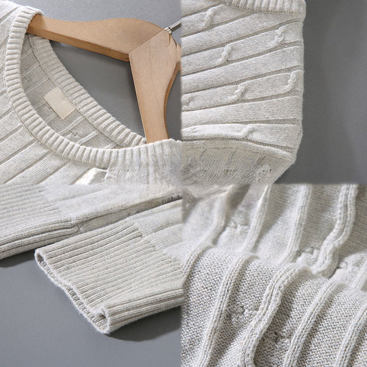 Buddha Stones Zopfmuster-Design Herren-Pullover mit Rundhalsausschnitt und langen Ärmeln aus reiner Baumwolle - image 12