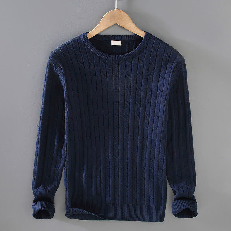 Buddha Stones Zopfmuster-Design Herren-Pullover mit Rundhalsausschnitt und langen Ärmeln aus reiner Baumwolle - Mitternachtsblau - US/ UK/AU42，EU52 (3XL) - image 3