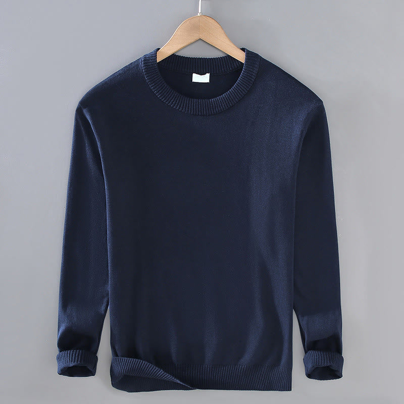 Buddha Stones Rippendesign Reine Baumwolle Thermo Herren Pullover Rundhals Langarm - Mitternachtsblau - US/ UK/AU42，EU52 (3XL) - image 0