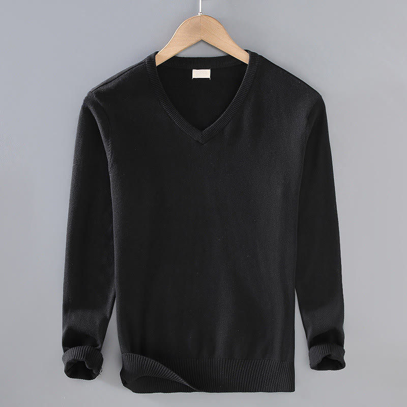 Buddha Stones Einfarbiger V-Ausschnitt Baumwolle Schlichtes Design Herren Langarmpullover - Schwarz - US/ UK/AU42，EU52 (3XL) - image 9