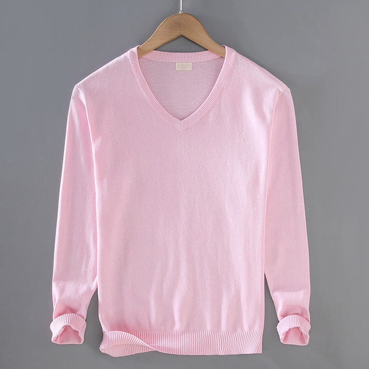 Buddha Stones Einfarbiger V-Ausschnitt Baumwolle Schlichtes Design Herren Langarmpullover - Rosa - US/ UK/AU42，EU52 (3XL) - image 11