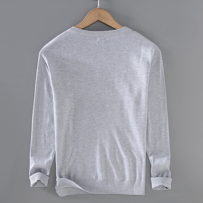 Buddha Stones Einfarbiger V-Ausschnitt Baumwolle Schlichtes Design Herren Langarmpullover - image 1