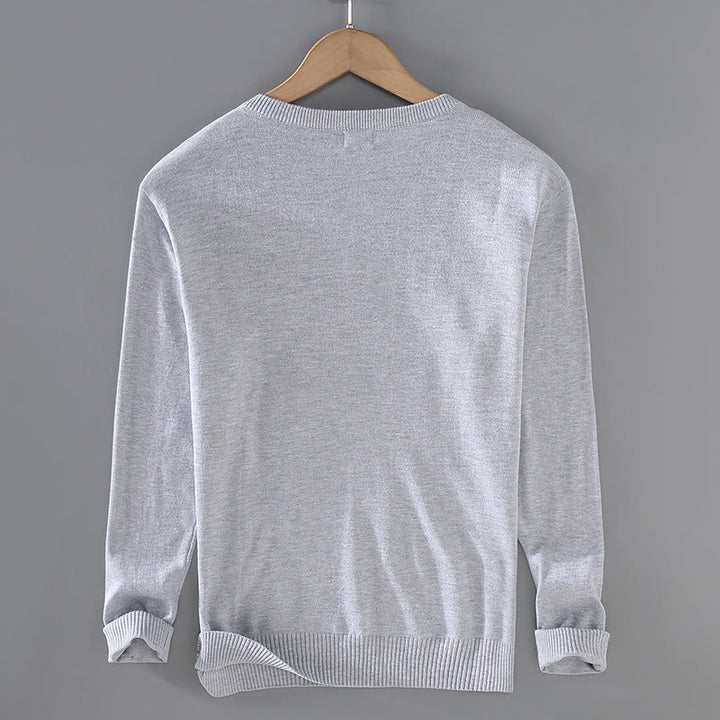 Buddha Stones Einfarbiger V-Ausschnitt Baumwolle Schlichtes Design Herren Langarmpullover - image 1