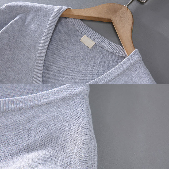 Buddha Stones Einfarbiger V-Ausschnitt Baumwolle Schlichtes Design Herren Langarmpullover - image 4