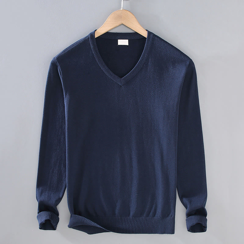 Buddha Stones Einfarbiger V-Ausschnitt Baumwolle Schlichtes Design Herren Langarmpullover - Mitternachtsblau - US/ UK/AU42，EU52 (3XL) - image 10