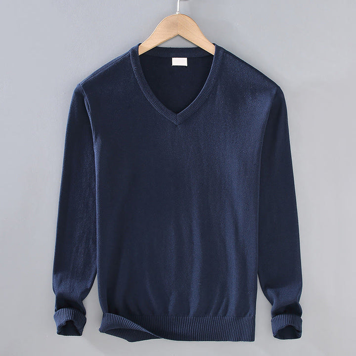 Buddha Stones Einfarbiger V-Ausschnitt Baumwolle Schlichtes Design Herren Langarmpullover - Mitternachtsblau - US/ UK/AU42，EU52 (3XL) - image 10