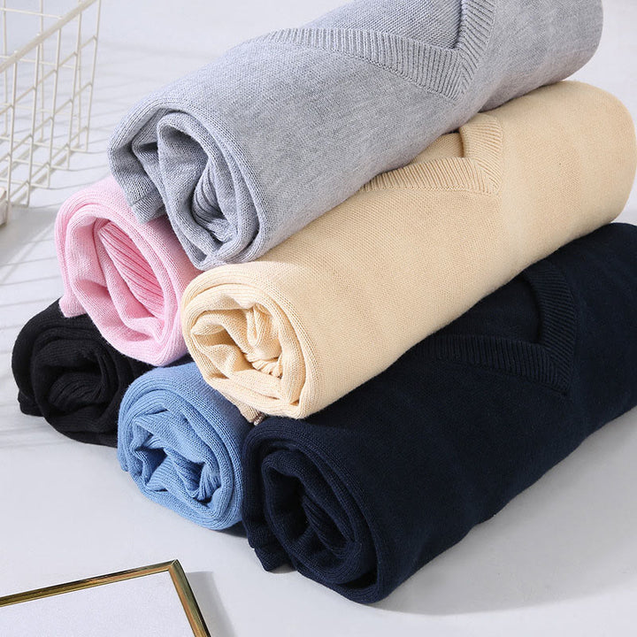 Buddha Stones Einfarbiger V-Ausschnitt Baumwolle Schlichtes Design Herren Langarmpullover - image 15