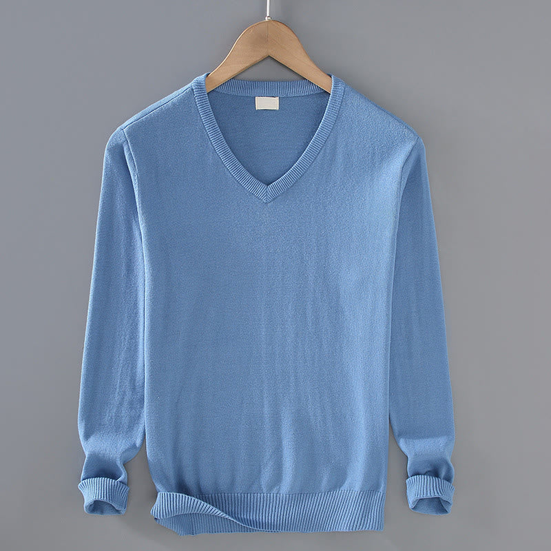 Buddha Stones Einfarbiger V-Ausschnitt Baumwolle Schlichtes Design Herren Langarmpullover - KornblumeBlau - US/ UK/AU42，EU52 (3XL) - image 12