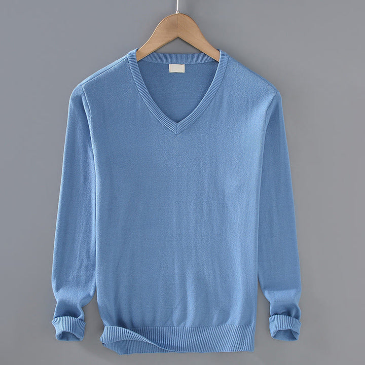 Buddha Stones Einfarbiger V-Ausschnitt Baumwolle Schlichtes Design Herren Langarmpullover - KornblumeBlau - US/ UK/AU42，EU52 (3XL) - image 12