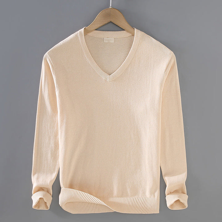 Buddha Stones Einfarbiger V-Ausschnitt Baumwolle Schlichtes Design Herren Langarmpullover - Papaya-Sahne - US/ UK/AU42, EU52 (3XL) - image 8