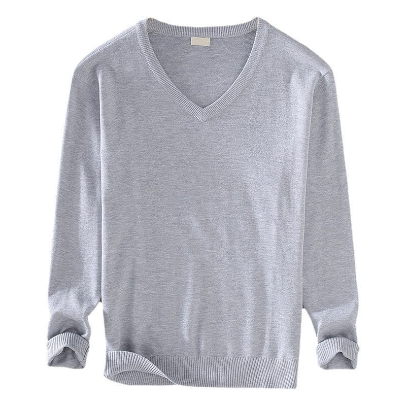 Buddha Stones Einfarbiger V-Ausschnitt Baumwolle Schlichtes Design Herren Langarmpullover - image 7