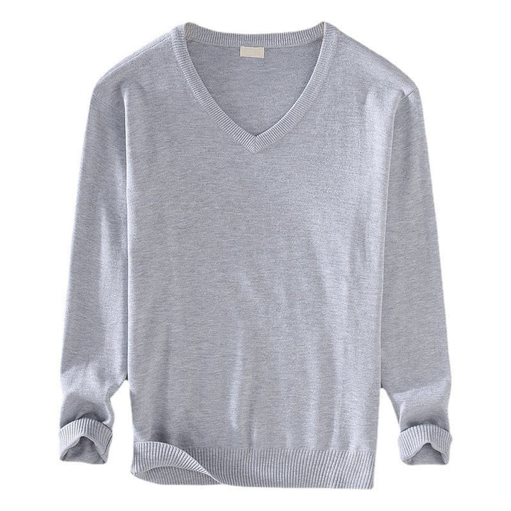 Buddha Stones Einfarbiger V-Ausschnitt Baumwolle Schlichtes Design Herren Langarmpullover - image 7