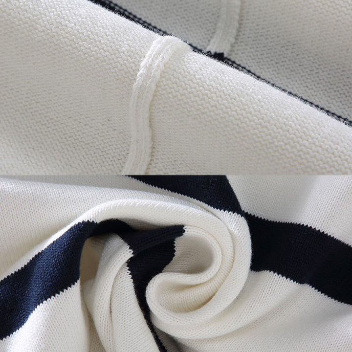 Buddha Stones Farbkontrast gestreifter Halbreißverschluss-Design Langarmpullover aus Baumwolle für Herren - image 6