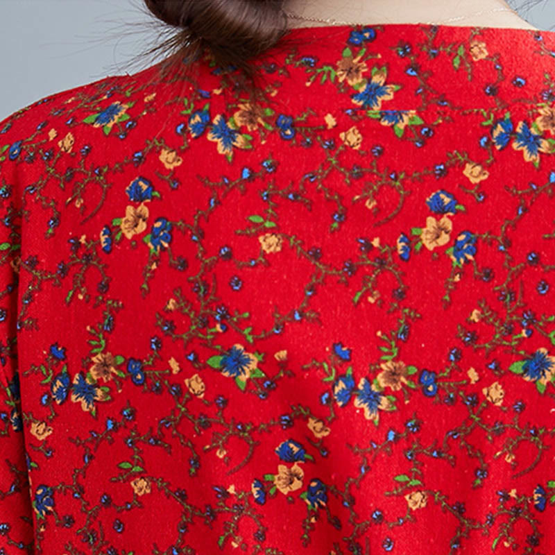 Buddha Stones Commute Floral Drawstring Damen Langarm-Midikleid aus Baumwolle mit Taschen - image 23
