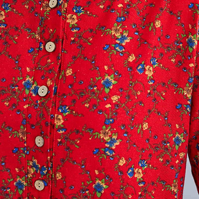 Buddha Stones Commute Floral Drawstring Damen Langarm-Midikleid aus Baumwolle mit Taschen - image 24