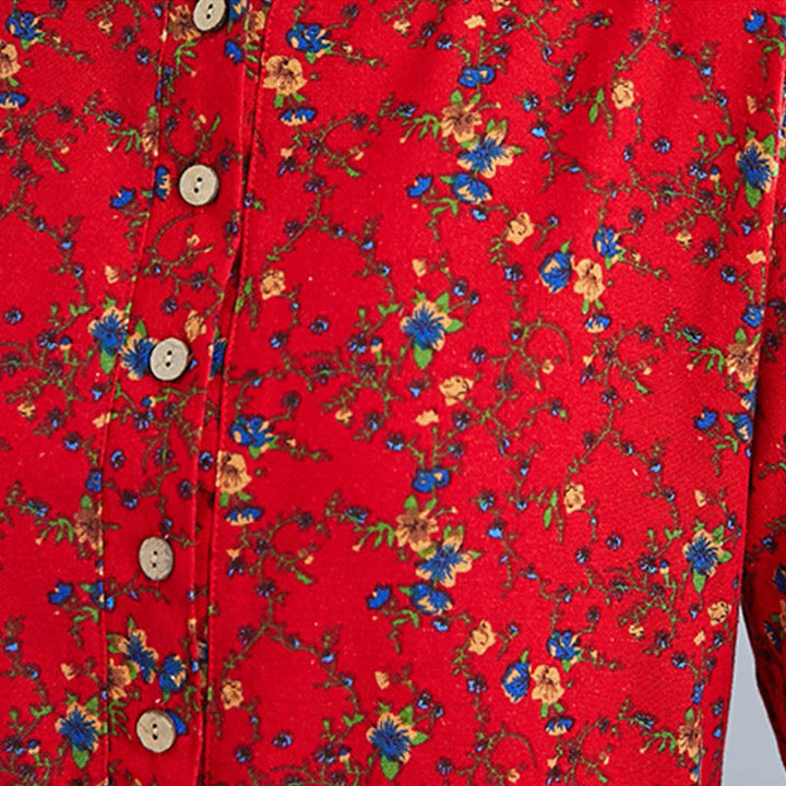 Buddha Stones Commute Floral Drawstring Damen Langarm-Midikleid aus Baumwolle mit Taschen - image 24