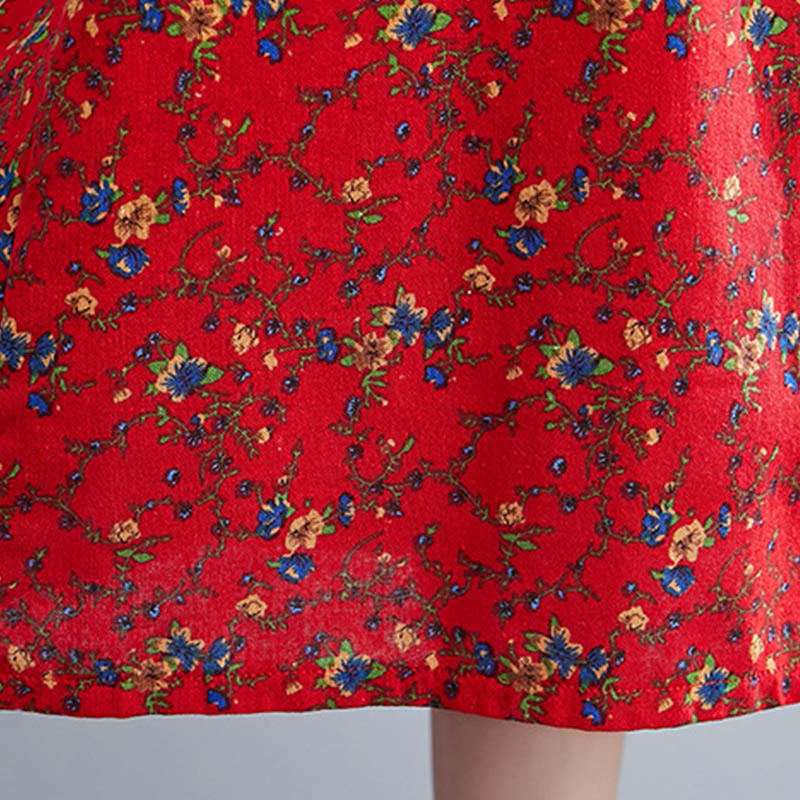 Buddha Stones Commute Floral Drawstring Damen Langarm-Midikleid aus Baumwolle mit Taschen - image 28