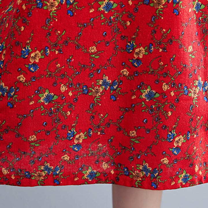 Buddha Stones Commute Floral Drawstring Damen Langarm-Midikleid aus Baumwolle mit Taschen - image 28
