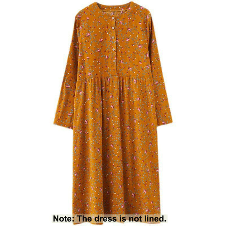 Buddha Stones Commute Floral Drawstring Damen Langarm-Midikleid aus Baumwolle mit Taschen - image 7