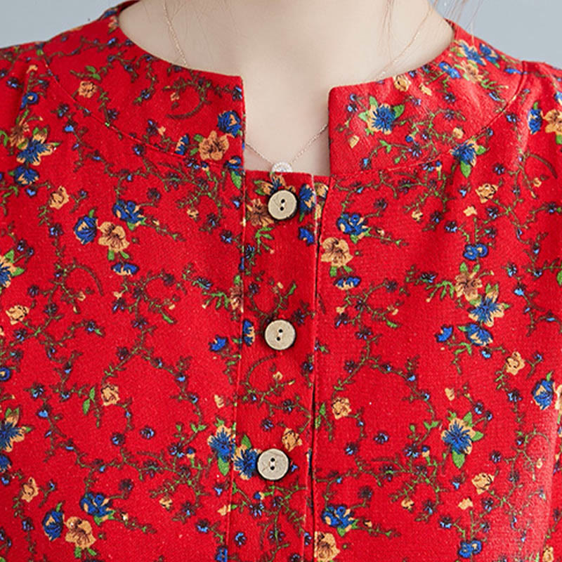 Buddha Stones Commute Floral Drawstring Damen Langarm-Midikleid aus Baumwolle mit Taschen - image 22