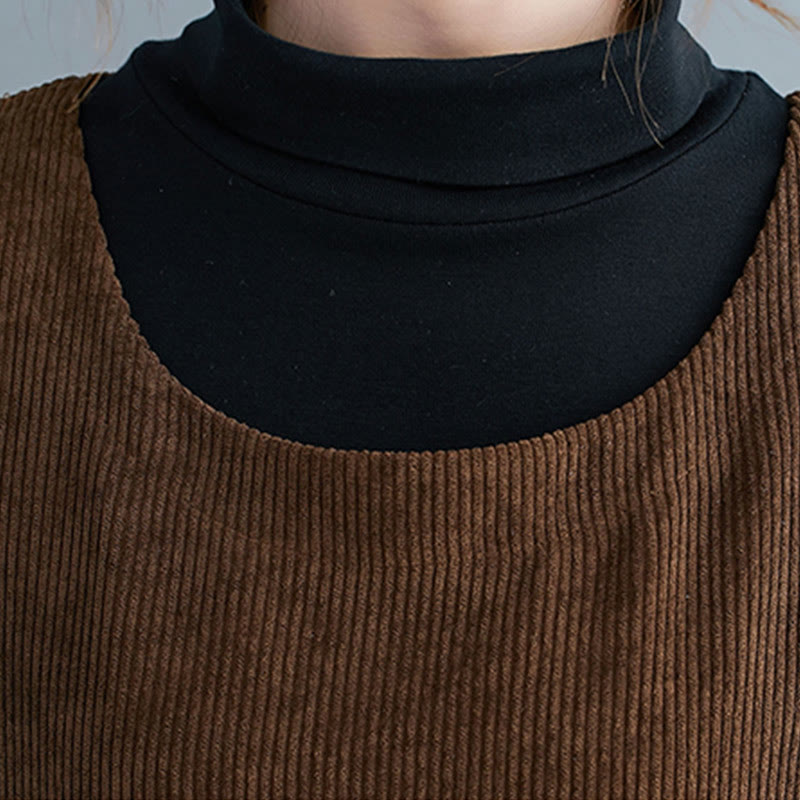 Buddha Stones Commute Damen-Midikleid mit Rundhalsausschnitt, ärmellos, aus Baumwollcord mit Taschen - image 9