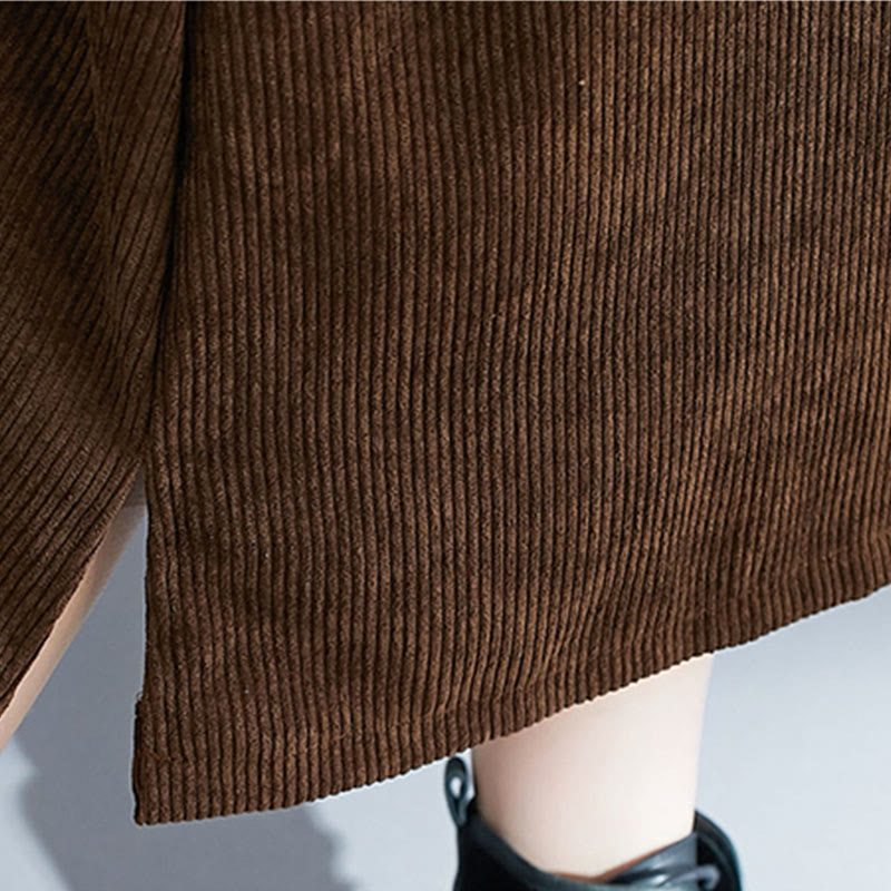 Buddha Stones Commute Damen-Midikleid mit Rundhalsausschnitt, ärmellos, aus Baumwollcord mit Taschen - image 13