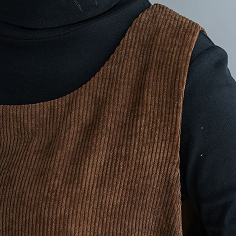 Buddha Stones Commute Damen-Midikleid mit Rundhalsausschnitt, ärmellos, aus Baumwollcord mit Taschen - image 10