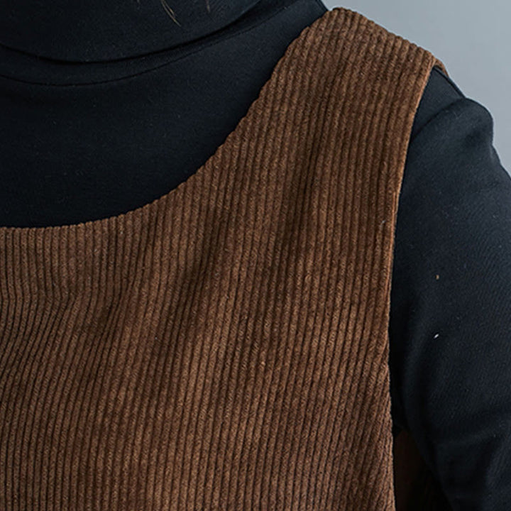 Buddha Stones Commute Damen-Midikleid mit Rundhalsausschnitt, ärmellos, aus Baumwollcord mit Taschen - image 10