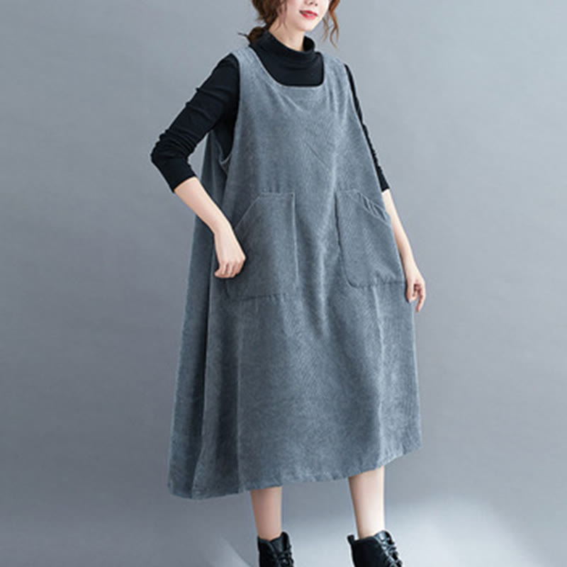 Buddha Stones Commute Damen-Midikleid mit Rundhalsausschnitt, ärmellos, aus Baumwollcord mit Taschen - SteelBlue - US12, UK/AU16, EU44 (2XL) - image 22