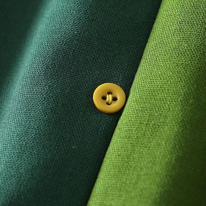 Buddha Stones Patched Color Block Desgin Cotton Damen Langarm-Midikleid mit Taschen - image 4