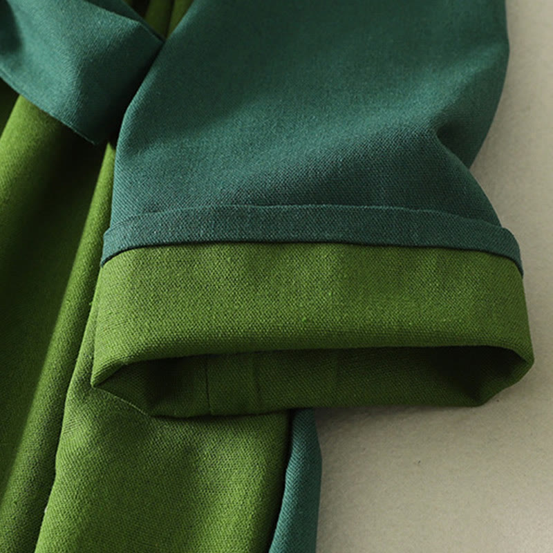 Damen-Midikleid mit langen Ärmeln und Taschen, verziert mit Buddha Stones -Patches im Color-Block-Design - image 7