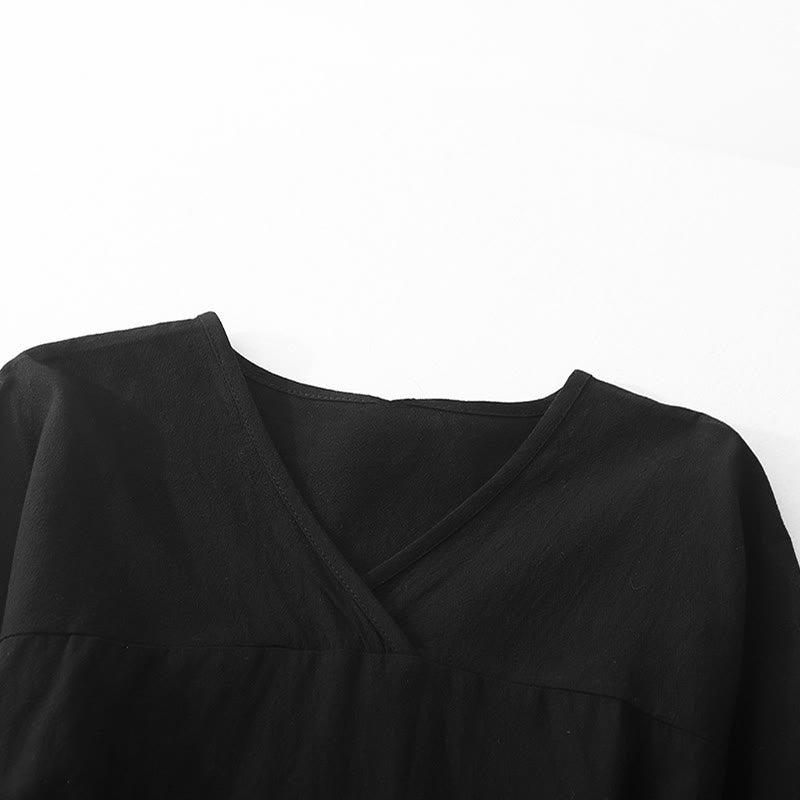 Buddha Stones Damen-Midikleid mit Farbblock-Schnürung und langen Ärmeln und Taschen - image 2