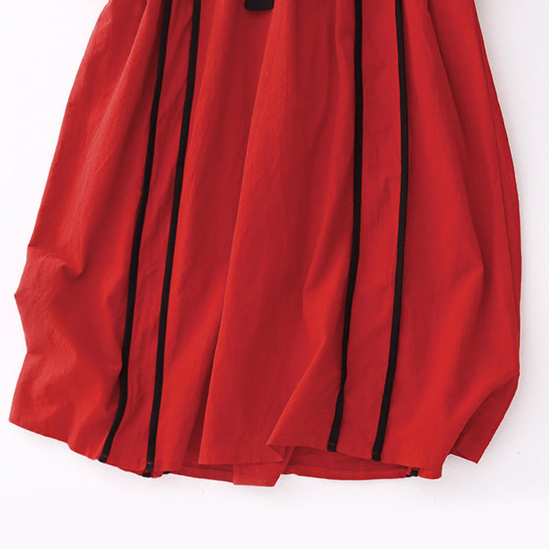 Buddha Stones Damen-Midikleid mit Farbblock-Schnürung und langen Ärmeln und Taschen - image 9