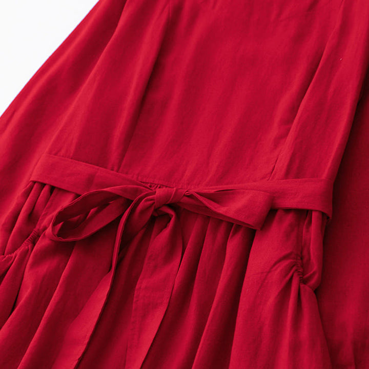 Buddha Stones – Schlichtes, langärmliges Midikleid aus Baumwolle mit Schnürung und Taschen für Damen - image 15