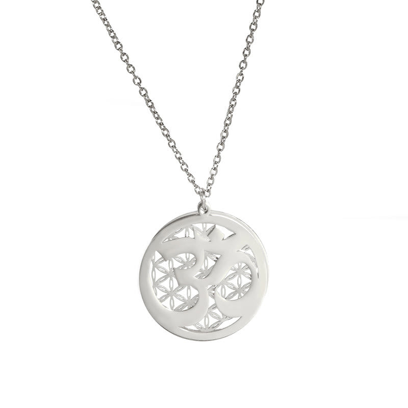 Buddha Stones, Om-Symbol, hohles Blumen-Design, Edelstahl-Verbindungs-Halskettenanhänger - image 5