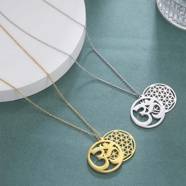 Buddha Stones, Om-Symbol, hohles Blumen-Design, Edelstahl-Verbindungs-Halskettenanhänger - image 15