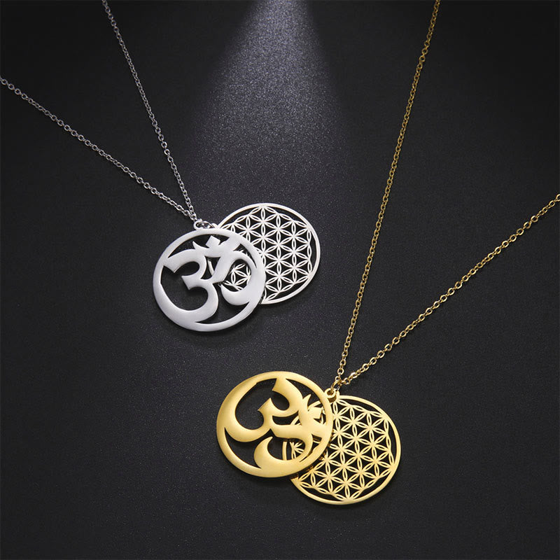 Buddha Stones, Om-Symbol, hohles Blumen-Design, Edelstahl-Verbindungs-Halskettenanhänger - image 14