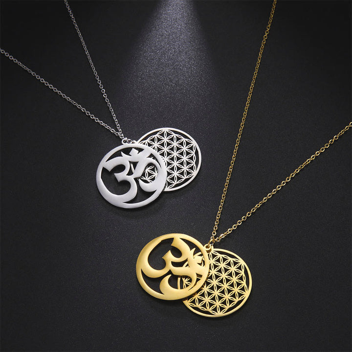 Buddha Stones, Om-Symbol, hohles Blumen-Design, Edelstahl-Verbindungs-Halskettenanhänger - image 14