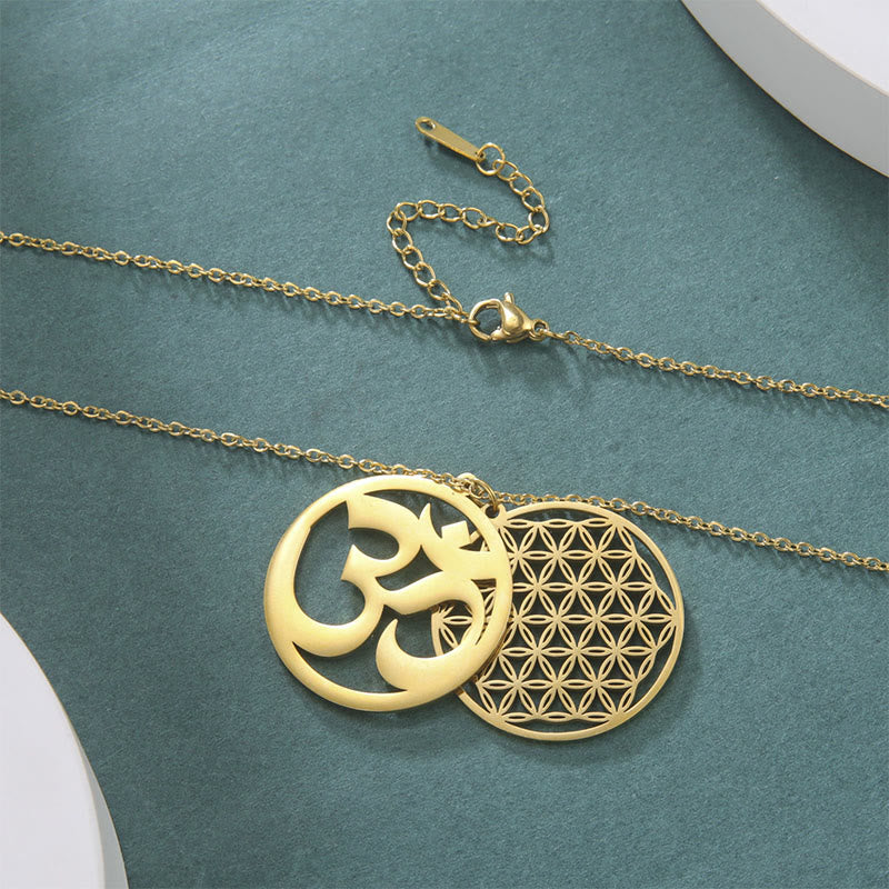 Buddha Stones, Om-Symbol, hohles Blumen-Design, Edelstahl-Verbindungs-Halskettenanhänger - image 8