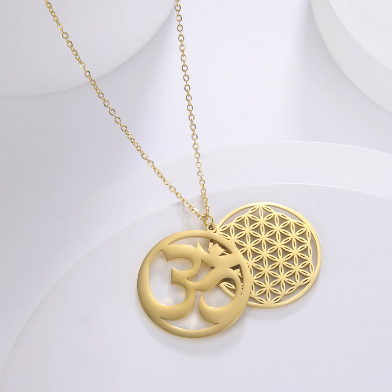 Buddha Stones, Om-Symbol, hohles Blumen-Design, Edelstahl-Verbindungs-Halskettenanhänger - image 9