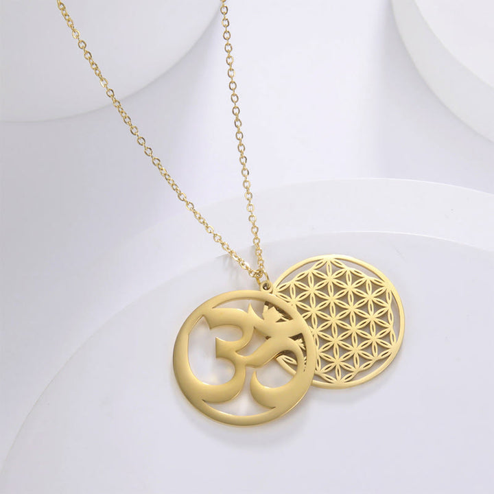 Buddha Stones, Om-Symbol, hohles Blumen-Design, Edelstahl-Verbindungs-Halskettenanhänger - image 9