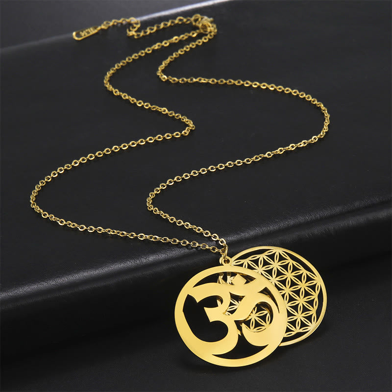 Buddha Stones, Om-Symbol, hohles Blumen-Design, Edelstahl-Verbindungs-Halskettenanhänger - image 10